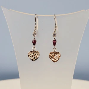 Ruby Celtic Earrings, Cubic Zirconia, Celtic Heart Design, Rose Gold Accents - Picture 1 of 4