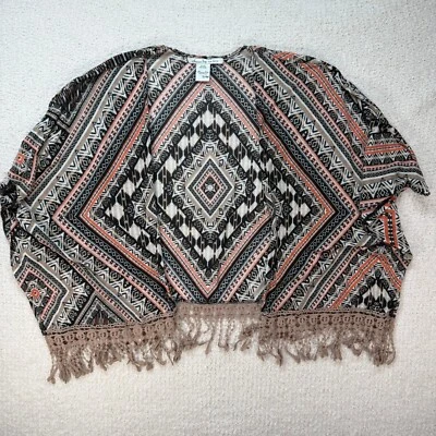 American Rag Kimono Topper Aztec Print Fringe Trim Bohemian Festival S/M - Image 1 of 4