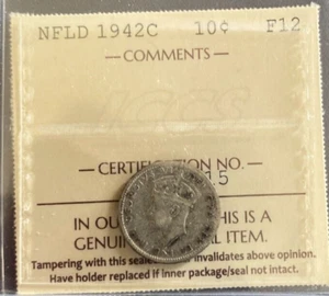 Newfoundland - 10 Cents - 1942C - ICCS Certified - F-12 - Picture 1 of 3