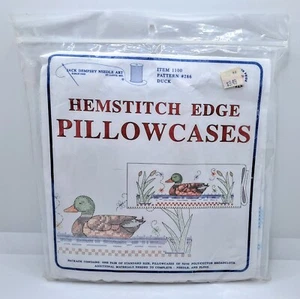 Jack Dempsey Hemstitch Edge Pillowcases Duck Cattails Shabby Chic Cross Stitch - Picture 1 of 2
