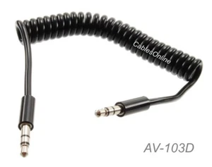3ft Slim Connector 3.5mm (1/8") Stereo TRS Male/Male Coiled AUX Audio Cable - Picture 1 of 2