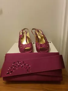 Damas Color Borgoña Elegantes Zapatos Eslinga Espalda Reino Unido Talla 40/7 con un Bolso Matchg. - Imagen 1 de 4