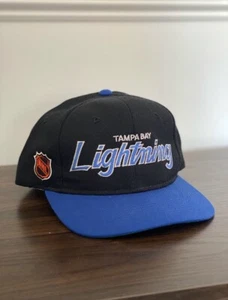 Vtg NHL Tampa Bay Lightening Sports Specialties  Black Script Wool SnapBack Hat - Picture 1 of 4