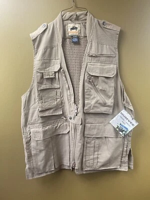 Humvee Safari Photo Fishing Hunting Khaki Tan Men’s Medium Vest 21 Pockets NWT - Image 1 of 4