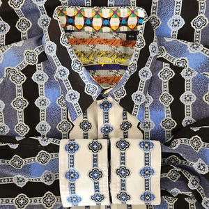Robert Graham Mens Shirt Blue Geometric Long Sleeve Flip Cuffed Size Medium - Foto 1 di 9