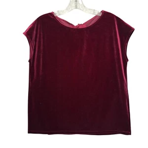 Womens Stretch Velvet Extended Shoulder Top w/ Bow Burgundy Goth M - Picture 1 of 8