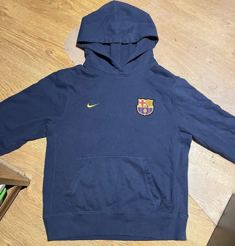 FC BARCELONA SOCCER BOYS KIDS CHILDREN BLUE NIKE SWEATER HOODIE - SIZE MEDIUM Cover