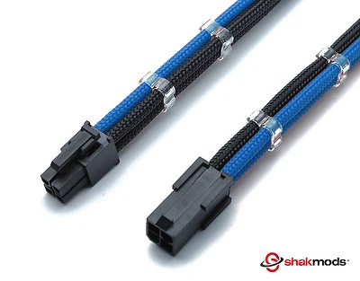 4 Pin 30cm Black & Dark Blue CPU Mobo Sleeved Extension Shakmods + 2 Cable Combs - Image 1 of 4