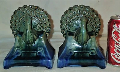 ANTIQUE FULPER ARTS & CRAFTS POTTERY PEACOCK BIRD HOME STATUE SCULPTURE BOOKENDS - Image 1 of 4