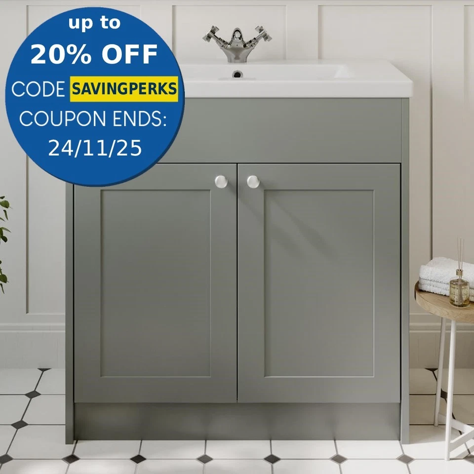 800mm Bathroom Vanity Unit Basin Sink Storage Cabinet Furniture Grey Traditional - Image 1 of 4