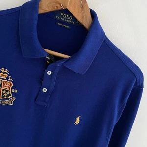 Camisa Polo Ralph Lauren Talla L Grande Para Hombre Azul Real Escudo Universitario Manga Larga - Imagen 1 de 12