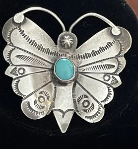 Toadlena Trading Post~1940's Sterling Silver ~Turquoise Navajo Butterfly Brooch - Picture 1 of 6