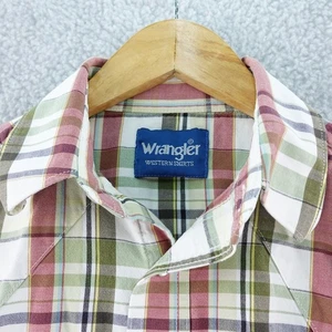 Camicie western vintage Wrangler uomo M a quadri manica corta casual perle snap top - Foto 1 di 6