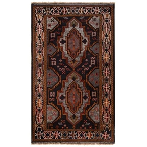 Alfombra persa anudada a mano Balouch 130x85 cm-nómada, oriental, alfombra, alfombra, negra - Imagen 1 de 8