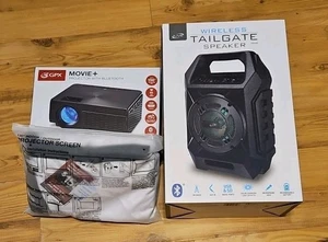 NIB indoor/outdoor Movie Projector,  Screen, and Speaker Bundle - Picture 1 of 7