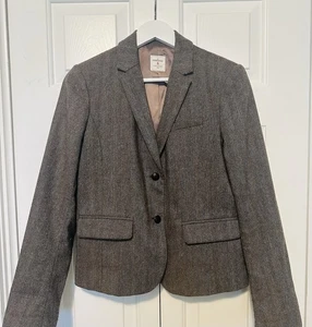 GAP The Academy Blazer Brown Herringbone Wool Blend Size 6 Academia Pink AC05 - Picture 1 of 14