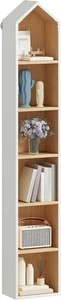 Tall Narrow House-Shaped 6-Tier Corner Bookshelf Space-Saving Display Unit White - Picture 1 of 10