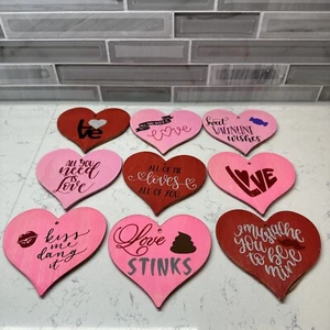 Cute Wood Valentine Hearts w/Cork Backing. Different Quotes. Lot of 9. 3.75” - Picture 1 of 13