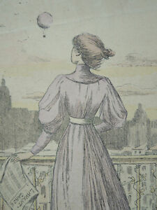 Estampe. Mode 1870.  Femme Regardant Une Montgolfière.  H. Boutet  MF70
