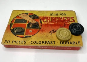 Vintage Built-Rite Checkers - Black & White - 30 Pcs with Original Box - Picture 1 of 6