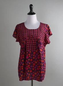 ANTHROPOLOGIE Anna Sui Vintage Pleated Patchwork Print Bamboo Top Size Petite - Picture 1 of 6