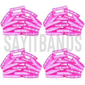 100 Breast Cancer Awareness Wristbands - Fundraiser Awareness Silicone Bracelets - Picture 1 of 3