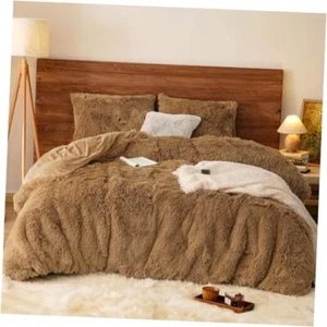 Shaggy Fluffy Faux Fur Duvet Cover Set Queen Size,Luxury Warm Plush Comforter - Picture 1 of 7