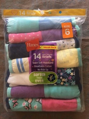 Hanes Girls Briefs Tagless 14-Pair Underwear No Ride Up Multi-Color Size 6 NEW - Image 1 of 2