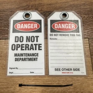 Idesco Safety T1-71 Lockout Tags (Pack of 6) Danger Do Not Operate w Zip Ties - Picture 1 of 4