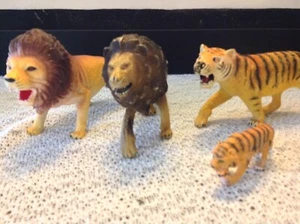4 pcs Vintage 1998 Jasman & others Tiger Lion Figures PVC Toys Safari Set - Picture 1 of 4