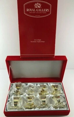2002 Royal Gallery MACYS Set of 8 Silver Snowflake Napkin Rings Red Velvet Box - Image 1 of 4