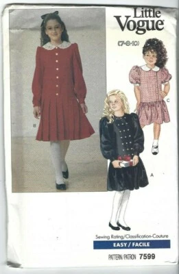 Little Vogue Sewing Pattern 7599, Vintage Dress, Size Child 7-10, Uncut - Image 1 of 2