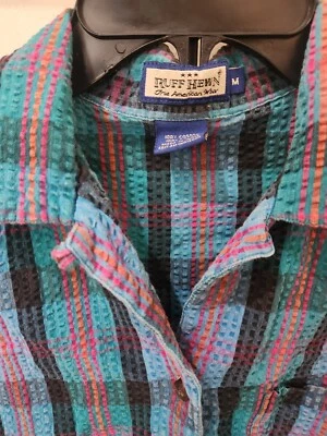 Ruff Hewn Men's Short Sleeve Outdoor Plaid Seersucker Shirt Medium Multicolor  - Image 1 of 4