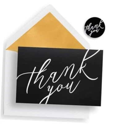 40 Set Thank You Cards With Envelopes, Chic White and Gold, Matching Stickers   - Image 1 of 2