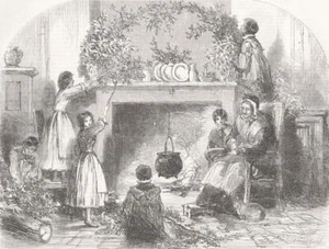 FAMILIES. Christmas-eve-Putting up holly, mistletoe 1855 old antique print - Picture 1 of 1