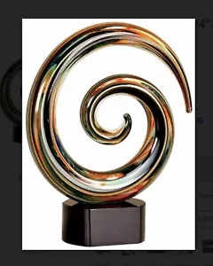 Hand Made glass art sculpture Circle Swirl Art Gold Colors 9" From Art Deco Era - Picture 1 of 1