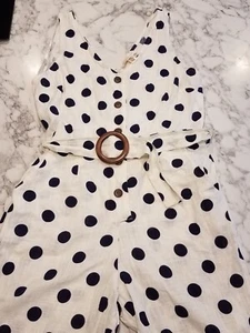 Monteau Jumpsuit Leinenmischung Gürtel gepunktet Knopfleiste Gr. Large H-8 - Bild 1 von 14