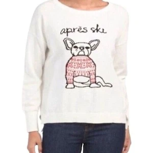 French Connection Apres Ski Frenchie Bulldog Sweater Size Large Lightweight Knit - Picture 1 of 7