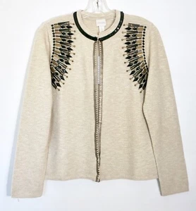 NWT $119 Chico’s Beaded Seed Stitch LS Cardigan Sweater, Beige, Sz. 1 (M - 8/10) - Picture 1 of 10