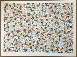 George Chemeche - Serigrafía - Patos bailando en rojo, amarillo, verde, azul S/N - Imagen 1 de 5