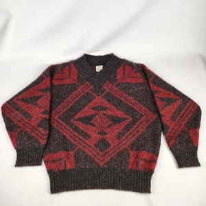 Vintage Hilda Ltd Mens Sweater Pure Wool Iceland Size Large Red Brown Geometric  - Picture 1 of 5
