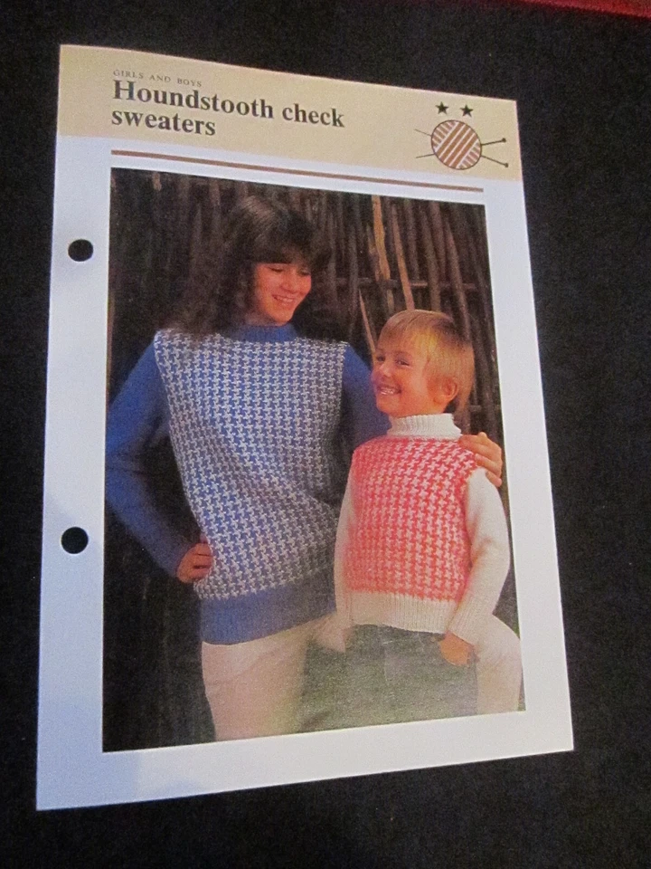 KNITTING PATTERN GIRLS AND BOYS HOUNDSTOOTH CHECK SWEATERS  **MUST SEE ** - Image 1 of 1