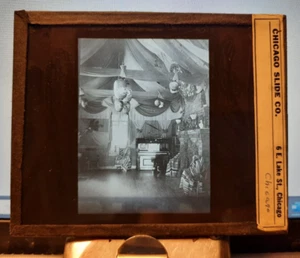 Vintage Magic Lantern Glass Slide CHICAGO Interior Piano Party Decorations - Picture 1 of 1