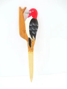Vintage Hand Carved Bird Bookmark From Quebec Canada by R. Audet - Foto 1 di 8