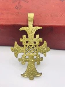 Colgante de latón con cruz cristiana ortodoxa copta etíope hecho a mano Etiopía África - Imagen 1 de 3