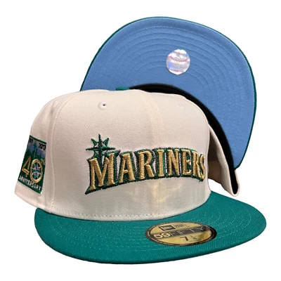 New Era Seattle Mariners 2 Tone 59FIFTY Fitted Hat 40th Anniversary Patch 7 5/8 - Image 1 of 4