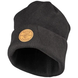 Klein Tools 60569 Heavy Knit Hat, Black, Leather Logo - Picture 1 of 7
