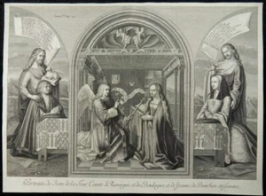 ANUNCIO TRIPTICHÓN GRABADO EN COBRE JEAN DE LA TOUR D'AUVERGNE JEANNE BOURBON - Imagen 1 de 3