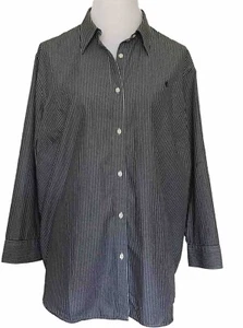 Lauren Ralph Lauren Damen Baumwollhemd 2X Knopfleiste Schwarz Streifen Langarm - Bild 1 von 15