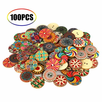 200Pcs/lot Flower Picture Wood Button 2Holes Mixed Color Apparel Sewing DIY Gift - Image 1 of 4